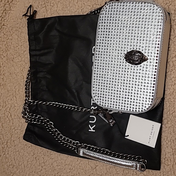 Kurt Geiger Handbags - Kurt Geiger Kensington Small Camera Crossbody-Silver Rhinestones